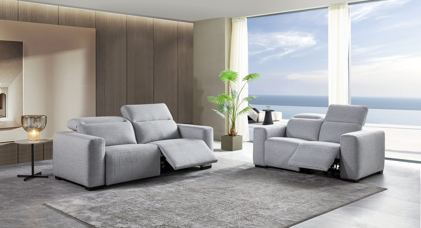 Divani Casa Bode - Sofá moderno de tela gris con 2 sillones reclinables - Image 3