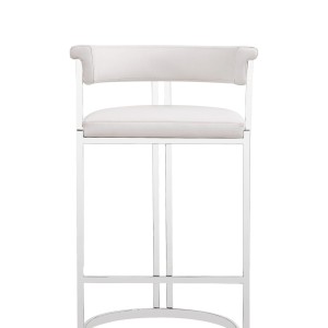 Modrest Munith - Silla de mostrador moderna de cuero vegano blanco + acero inoxidable