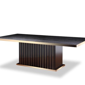 Mesa de comedor moderna de cocodrilo negro y oro rosa Talin de A&X