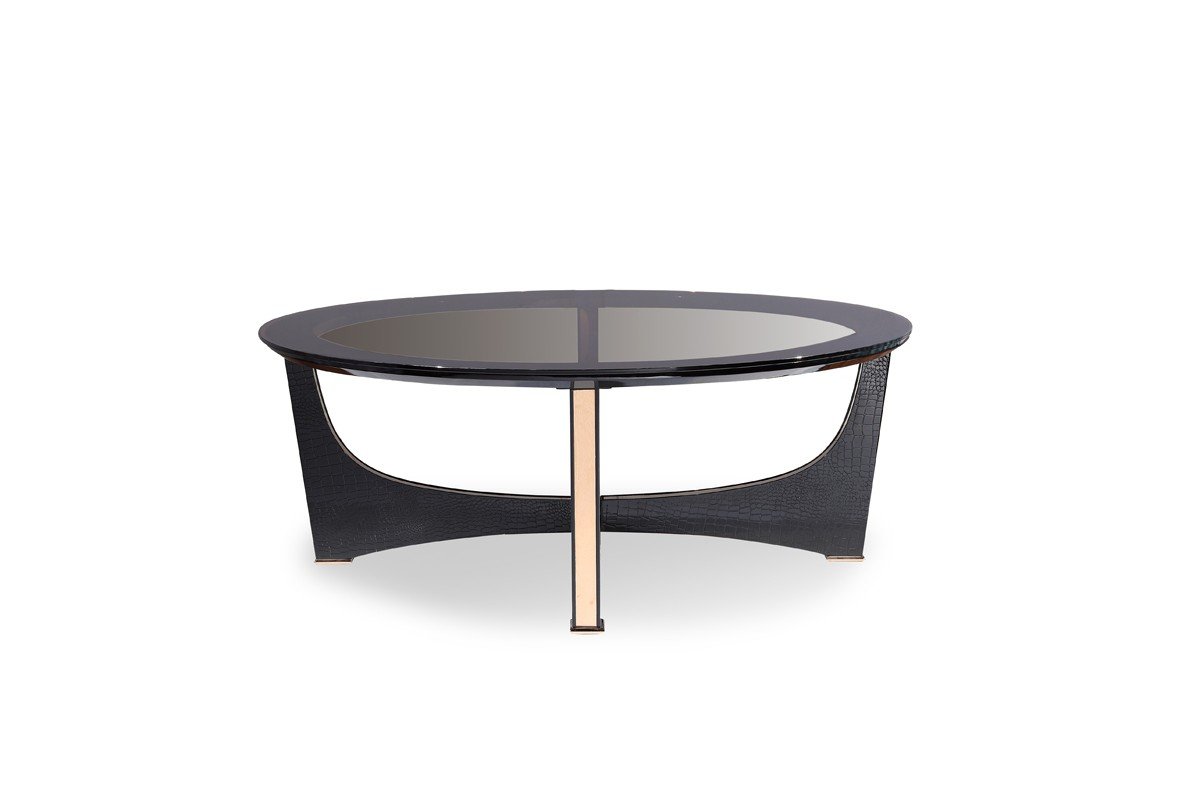Mesa de centro moderna de cocodrilo negro y oro rosa Talin de A&X