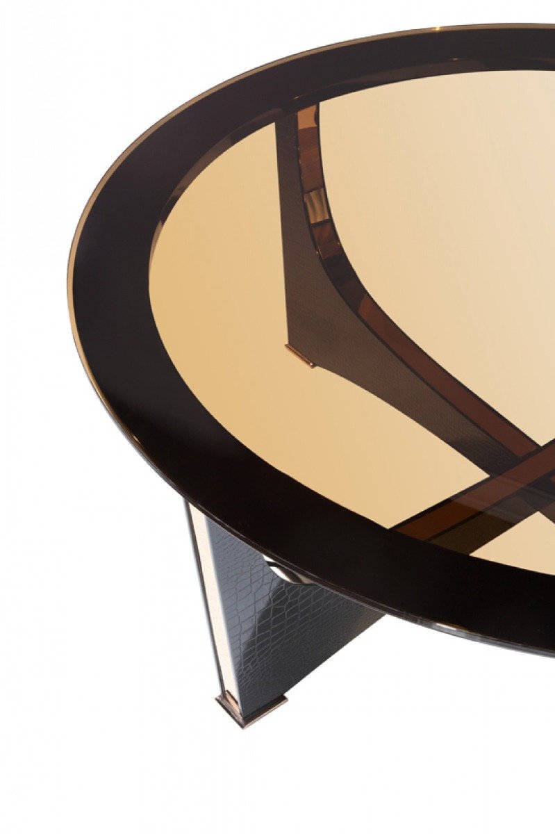 Mesa de centro moderna de cocodrilo negro y oro rosa Talin de A&X - Image 2