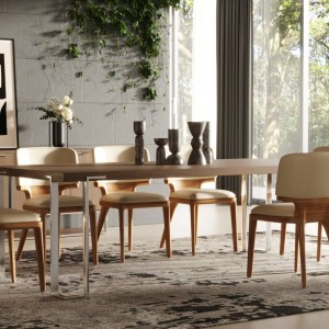 Modrest Heloise - Mesa de comedor moderna de nogal y acero inoxidable