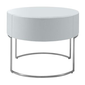 Mesita de noche redonda moderna Liv lacada en blanco