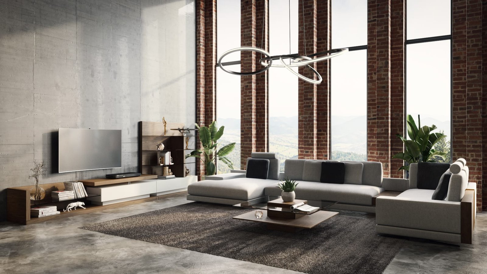 Centro de entretenimiento Modrest Jefferson Mid-Century de nogal y blanco de alto brillo - Image 3