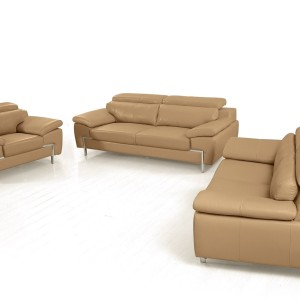 Divani Casa Grange - Conjunto moderno de sofás de cuero color camel