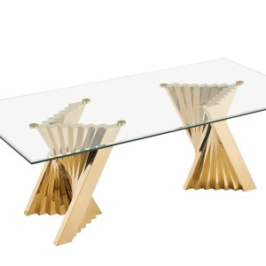 Modrest Buquet - Mesa de comedor rectangular Glam Glass + Champagne Gold