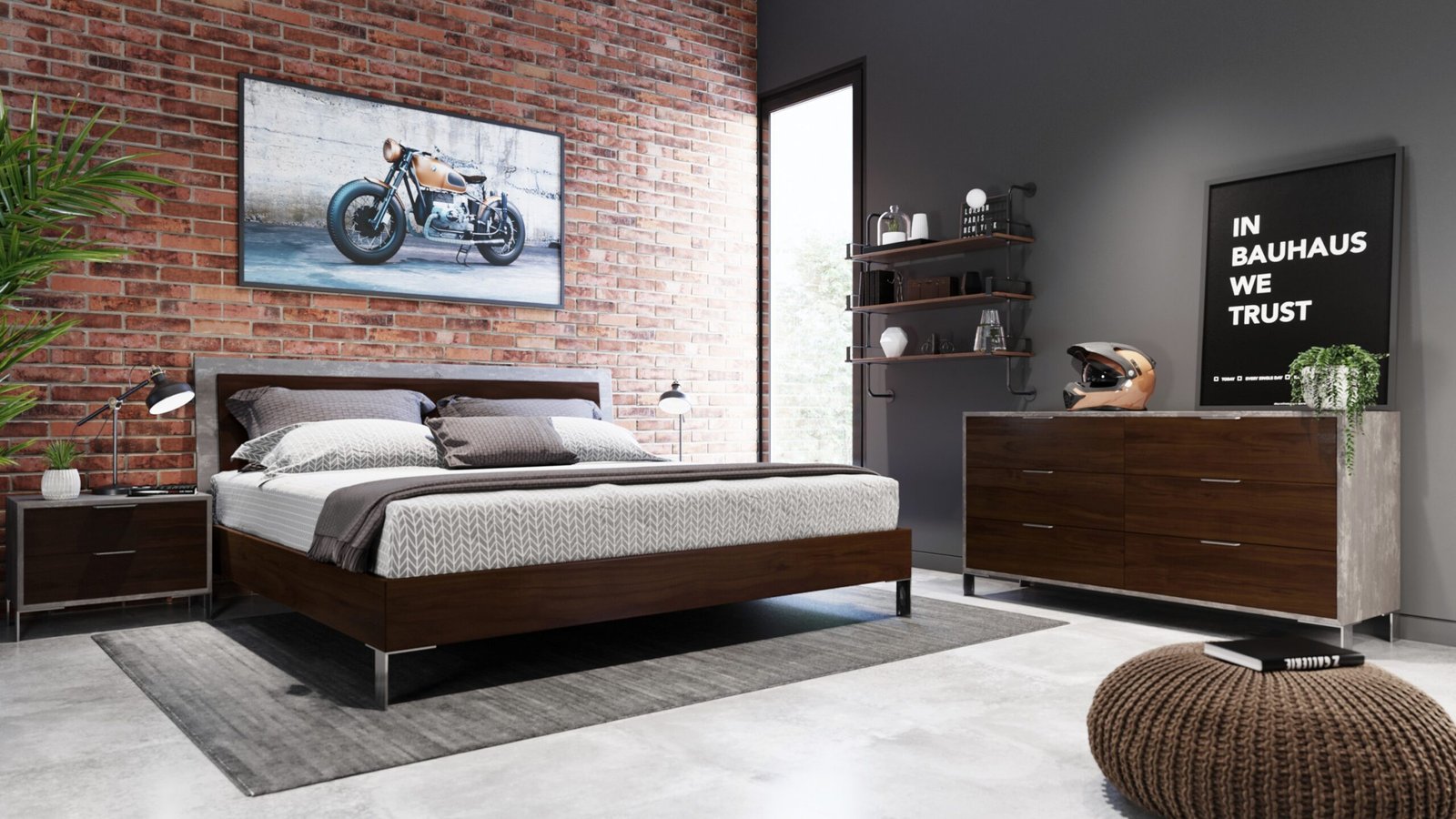 Cómoda moderna Nova Domus Conner de nogal oscuro y hormigón sintético - Image 3