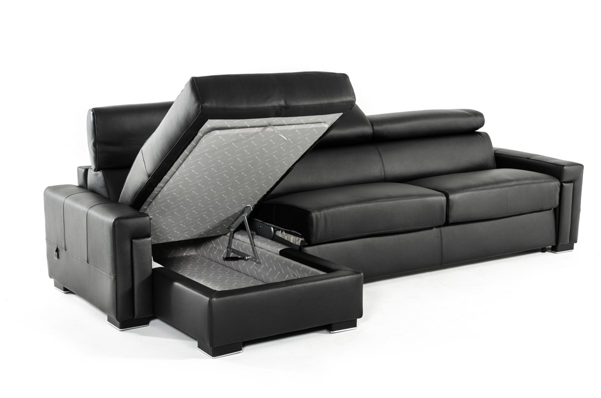 Lamod Italia Sacha - Sofá cama seccional reversible moderno de cuero negro con almacenamiento - Image 3