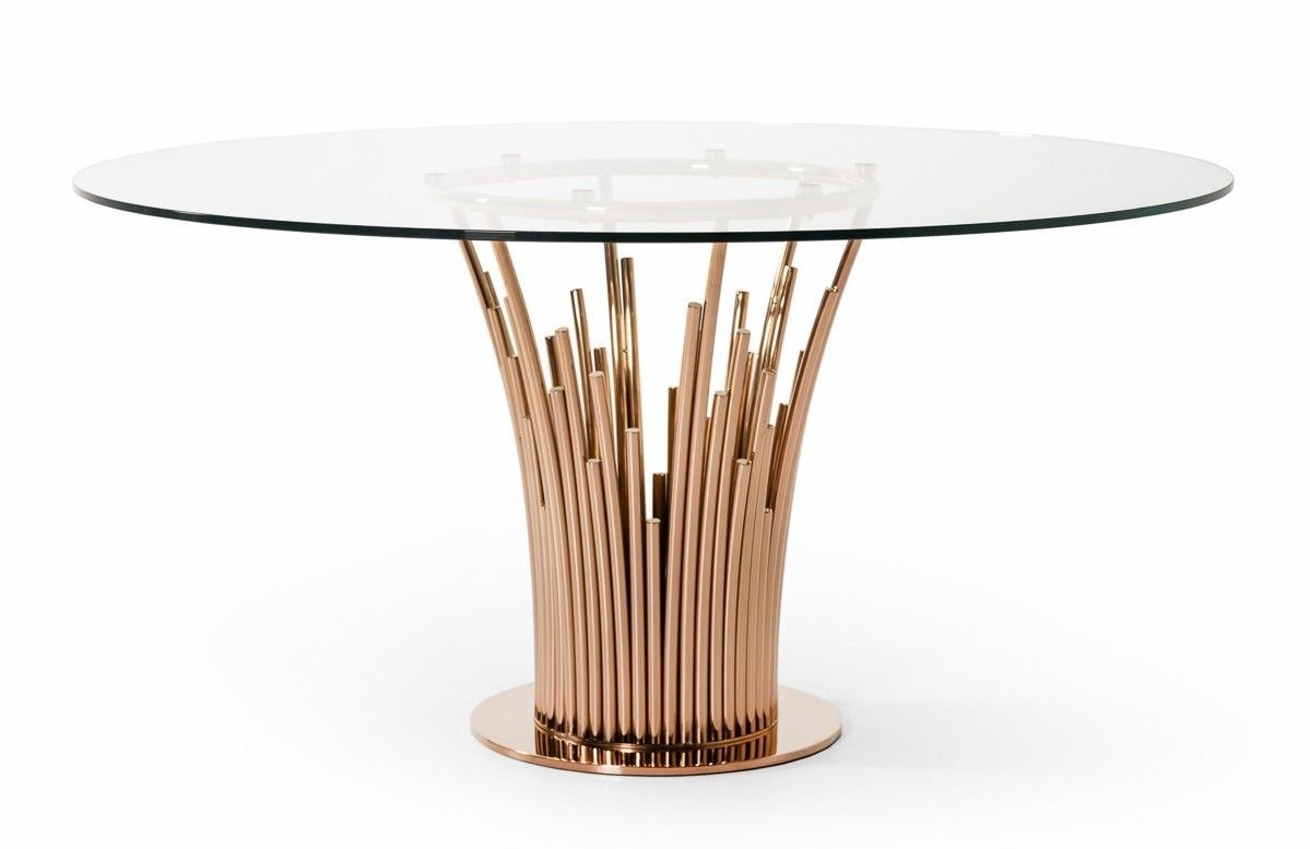 Mesa de comedor Modrest Paxton moderna redonda de vidrio y oro rosa - Image 5