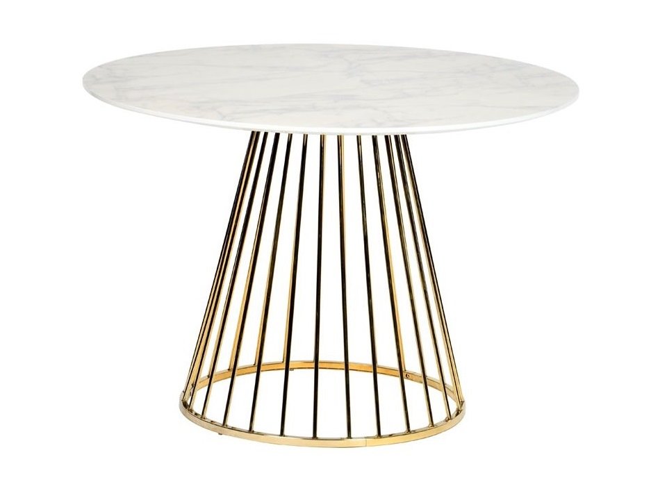 Mesa de comedor redonda moderna Modrest Holly en blanco y dorado - Image 3