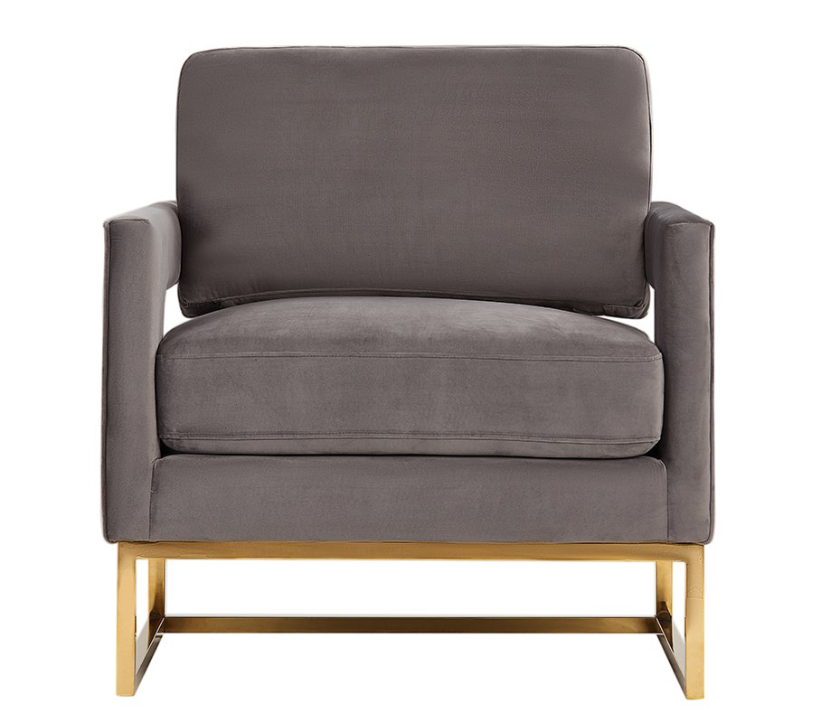 Silla Modrest Edna moderna de terciopelo gris y acento dorado - Image 2