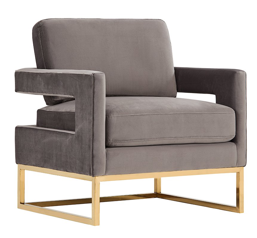 Silla Modrest Edna moderna de terciopelo gris y acento dorado - Image 3