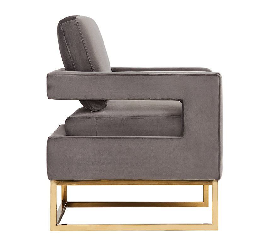 Silla Modrest Edna moderna de terciopelo gris y acento dorado