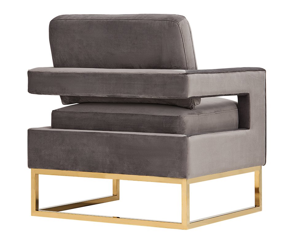 Silla Modrest Edna moderna de terciopelo gris y acento dorado - Image 4