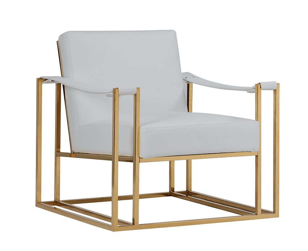 Silla moderna Modrest Larson de polipiel blanca y detalles dorados - Image 4