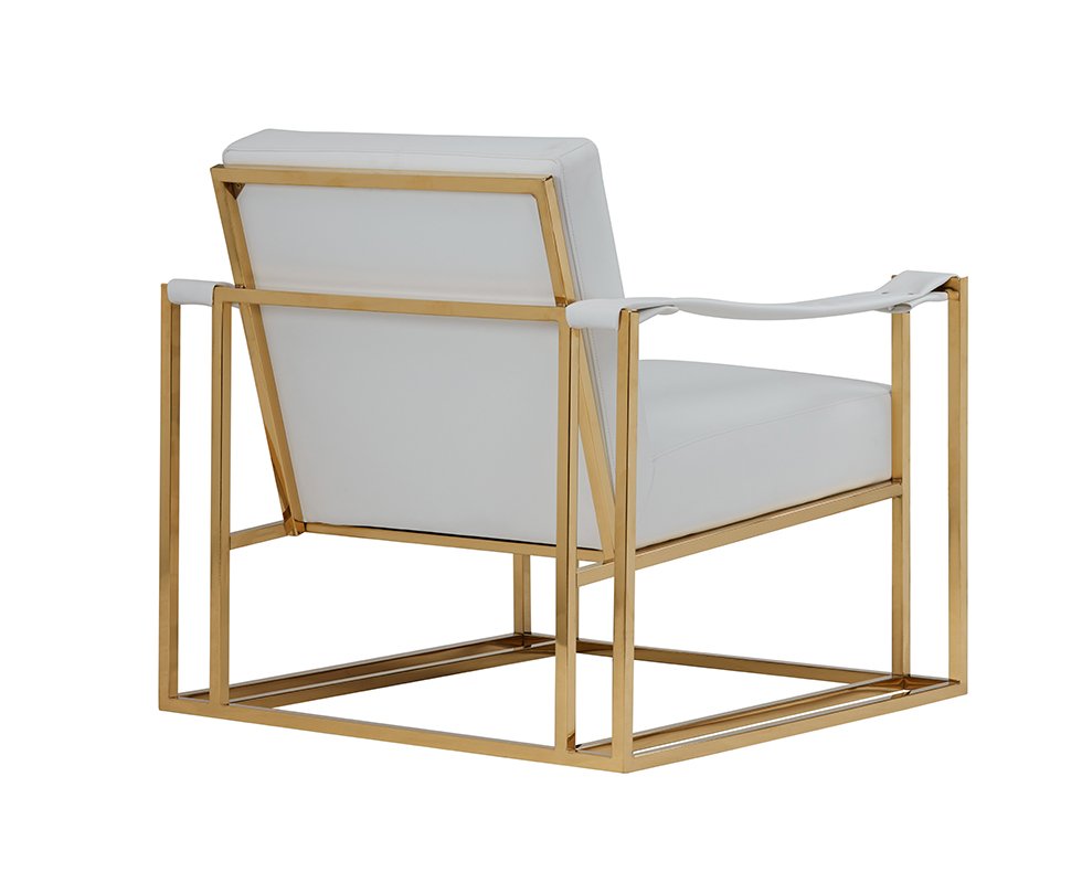 Silla moderna Modrest Larson de polipiel blanca y detalles dorados - Image 3