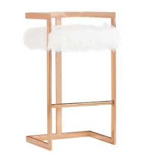 Taburete de bar Modrest Halifax moderno de piel sintética blanca y oro rosa