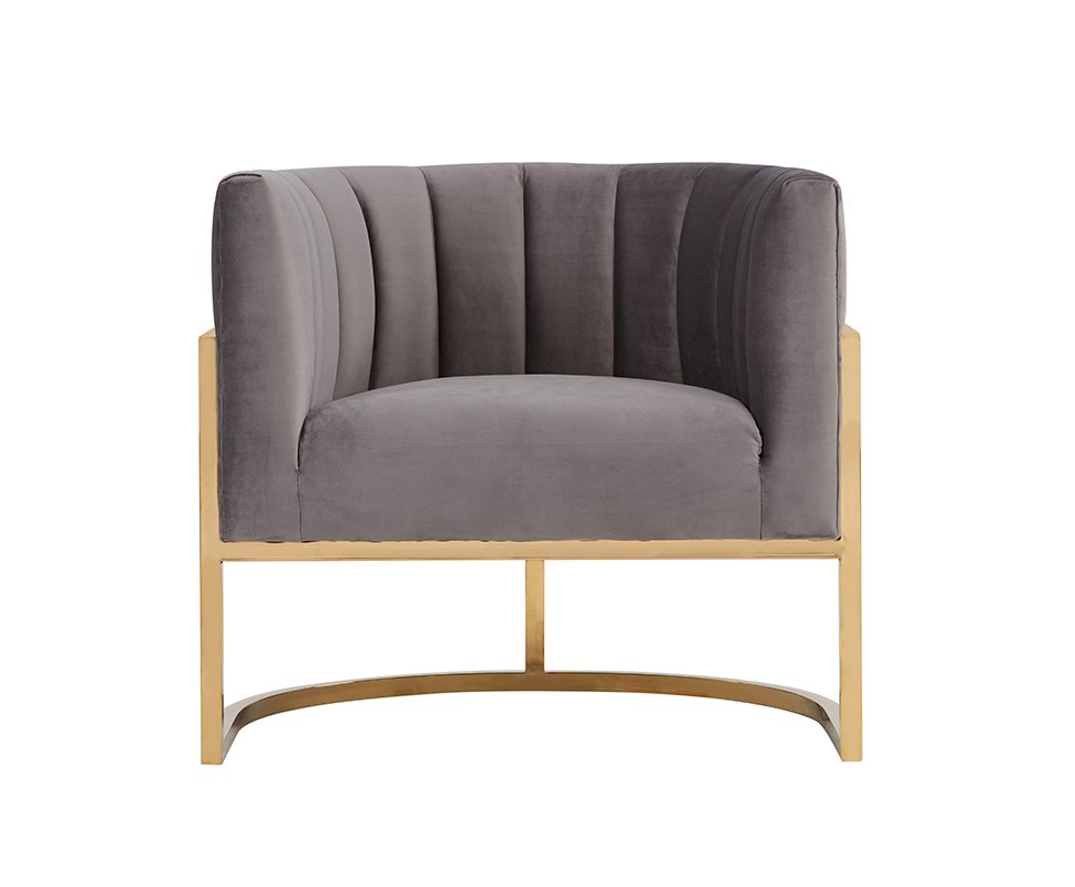 Silla moderna Modrest Landau de terciopelo gris y acento dorado - Image 3