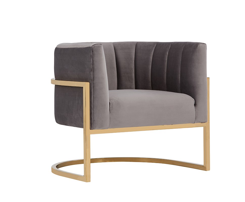 Silla moderna Modrest Landau de terciopelo gris y acento dorado - Image 2