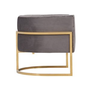 Silla moderna Modrest Landau de terciopelo gris y acento dorado