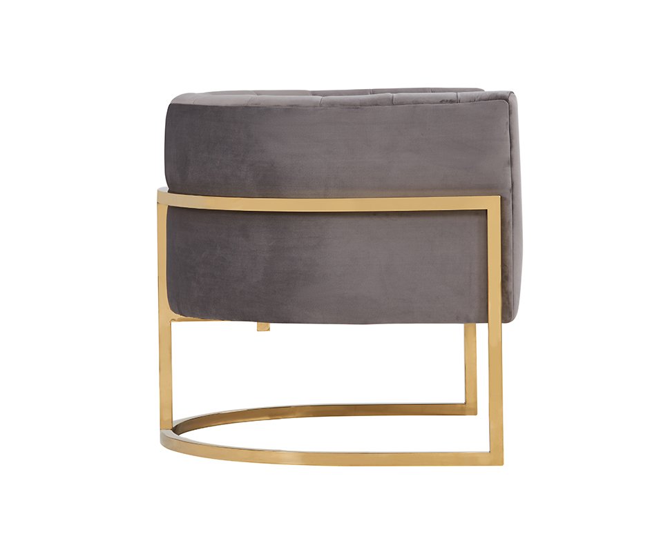 Silla moderna Modrest Landau de terciopelo gris y acento dorado