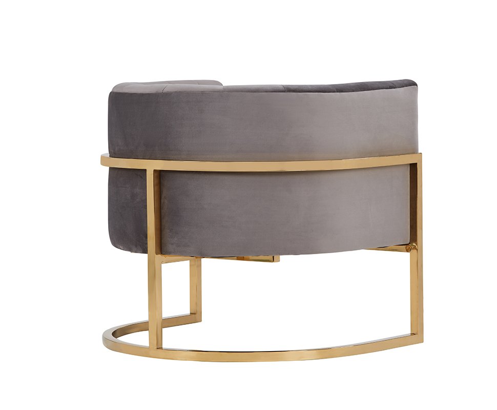 Silla moderna Modrest Landau de terciopelo gris y acento dorado - Image 4