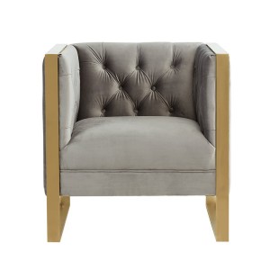 Divani Casa Carlos Silla moderna de terciopelo gris y acento dorado