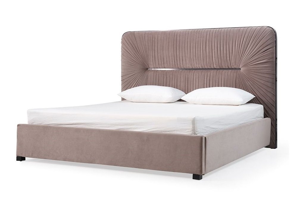 Recámara Modrest Duke moderna de terciopelo gris y cromo negro - Image 5