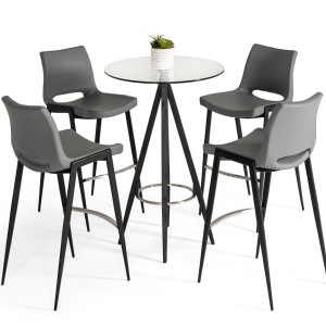 Modrest Dallas - Mesa alta de cristal transparente y metal negro