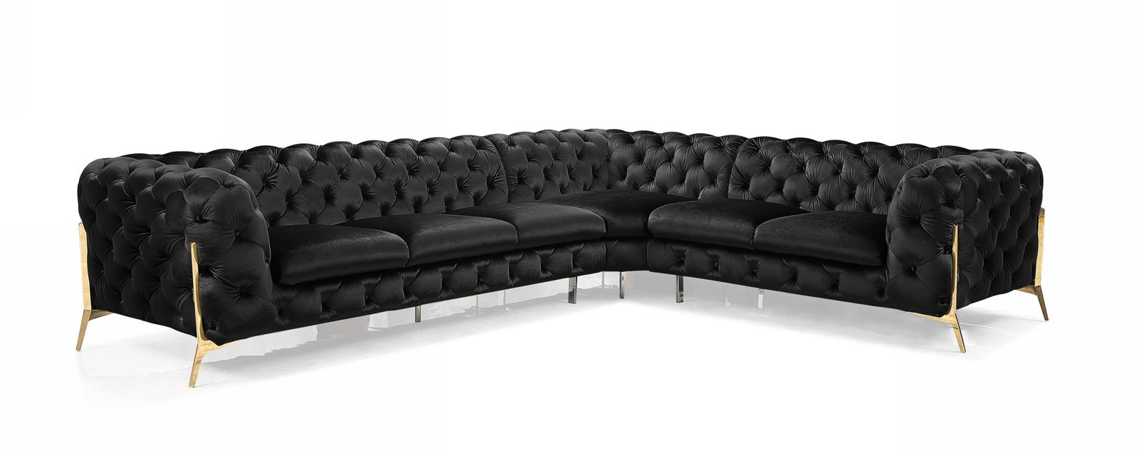Divani Casa Sheila – Sofá seccional moderno de terciopelo negro