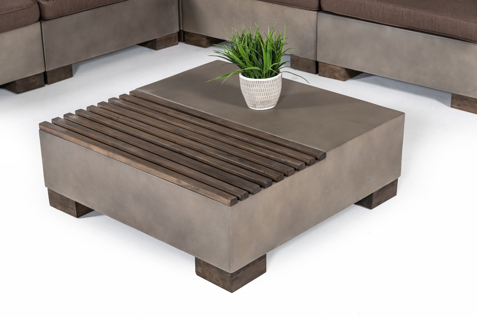 Modrest Delaware – Juego de sofá seccional modular de hormigón moderno con mesa de centro cuadrada