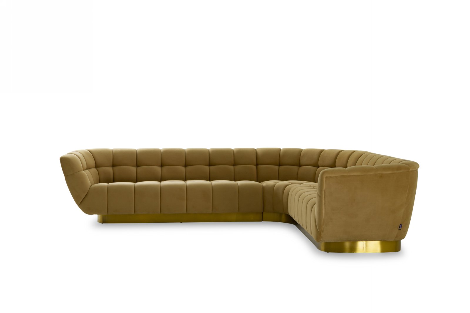 Divani Casa Granby – Mostaza Glam + Sofá seccional de tela dorada
