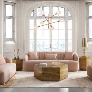 Modrest Lacuna - Mesa auxiliar de mármol Glam ámbar y dorado