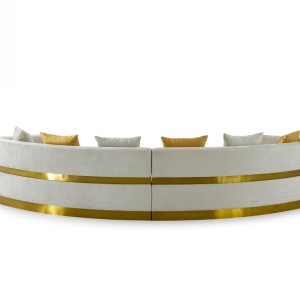 Divani Casa Kiva - Sofá seccional curvo de tela Glam Beige + Gold