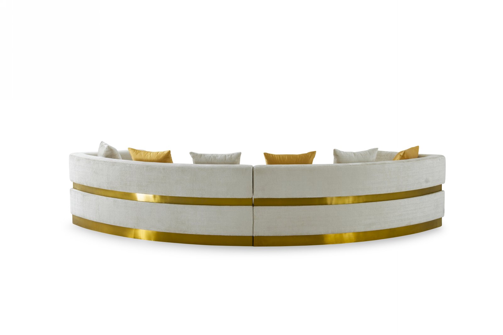 Divani Casa Kiva – Sofá seccional curvo de tela Glam Beige + Gold