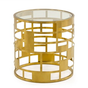 Modrest Kudo - Mesa auxiliar Glam de cristal transparente y cristal dorado