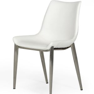 Modrest Frasier - Sillas de comedor modernas de ecopiel blanca (juego de 2)