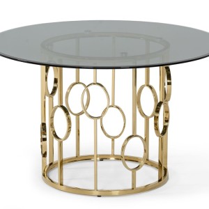 Modrest Filbert - Mesa de comedor moderna de cristal ahumado y color dorado champán