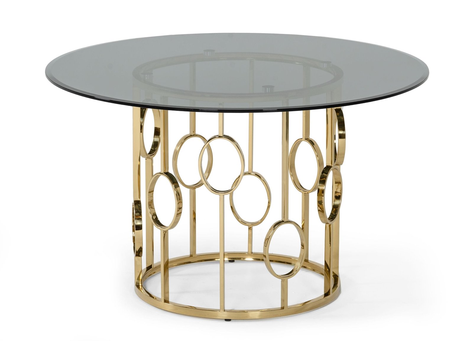 Modrest Filbert - Mesa de comedor moderna de cristal ahumado y color dorado champán