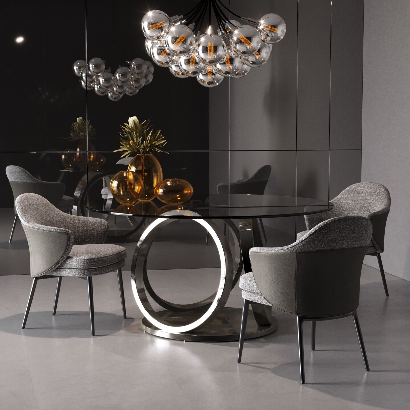 Modrest Cora - Silla de comedor moderna de tela y polipiel gris - Image 3
