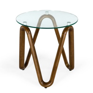 Modrest Lassen - Mesa auxiliar moderna de vidrio y nogal