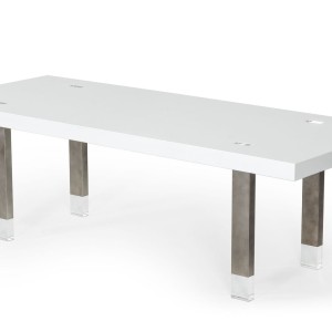 Modrest Lenny- Mesa de comedor moderna de acero inoxidable y color blanco brillante