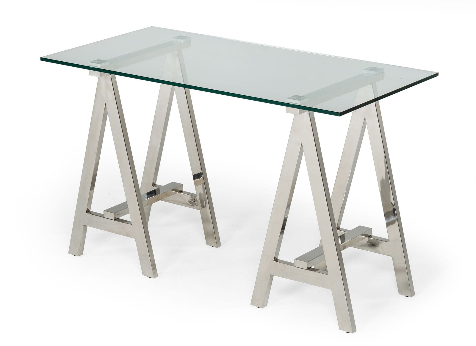 Modrest Ostrow – Mesa consola moderna de vidrio y acero inoxidable