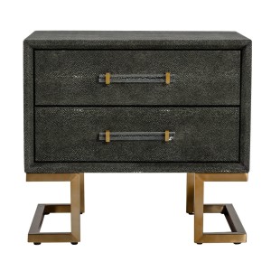 Modrest Howard - Mesita de noche moderna de polipiel gris shagreen y dorada