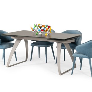 Modrest Pittson - Mesa de comedor moderna extensible de cristal gris