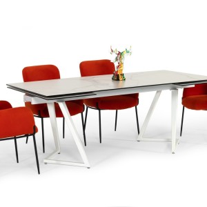 Modrest Farrell - Mesa de comedor extensible moderna de cerámica blanca