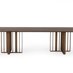 Modrest Livia - Mesa de comedor moderna de acero inoxidable en color wengué y dorado