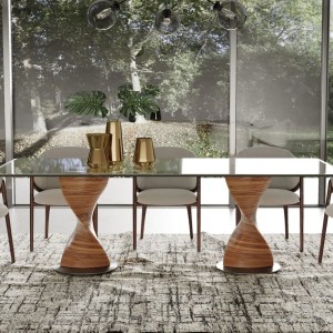 Modrest Cleveland - Mesa de comedor contemporánea de vidrio y nogal