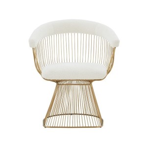 Modrest Chandler - Silla de comedor moderna de sherpa blanco y oro mate