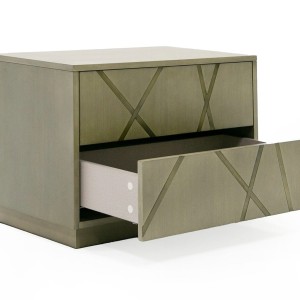 Modrest Nixa - Mesita de noche moderna y ancha de abedul + bronce cepillado